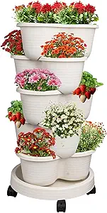 Hourleey Strawberry Planter, 5 Tier Stackable Gaden Tower for Flowers, Vegetables, Grow Your Own Herb Garden Vertical Oasis of Vegetables and Succul